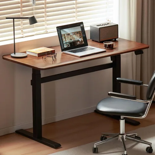 Vista 23 de Escritorio de madera maciza con acabado de nogal, escritorio pequeño para oficina en casa, escritorio de computadora para espacios pequeños