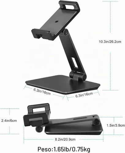 Vista 5 de Soporte para tablet ajustable y plegable, soporte giratorio de aluminio pesado de 360° para escritorio, compatible con iPad Pro/Air/Mini, Galaxy