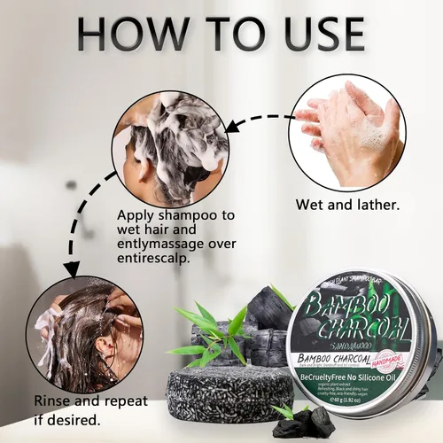 Vista 7 de 2 unidades de barra de champú de carbón de bambú para cabello gris, jabón negro para cabello gris, barra de champú y acondicionador natural