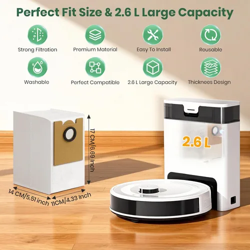 Vista 6 de Paquete de 16 bolsas de polvo M2 Plus compatibles con Lefant M2 Pro M2S Pro M2 Plus Robot Bolsas de vacío 2.6L de gran capacidad Bolsas resistentes