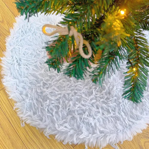 Vista 42 de Falda de Árbol de Navidad de 24 Pulgadas - Falda de Árbol de Piel Sintética Esponjosa Beige Blanca, Decoración Navideña de Felpa de Color Toka