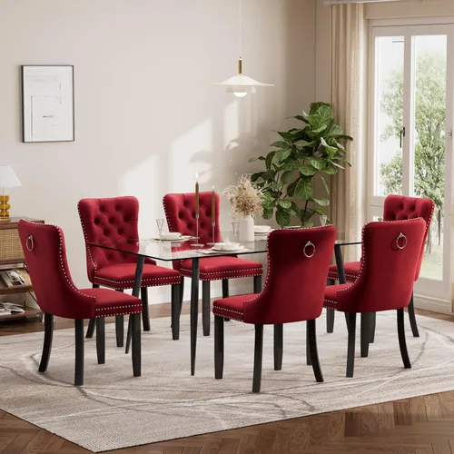 Vista 22 de Baysitone Juego de mesa de comedor de cristal de 51 pulgadas para 4, juego de 5 piezas de comedor moderno, mesa de cocina rectangular de vidrio