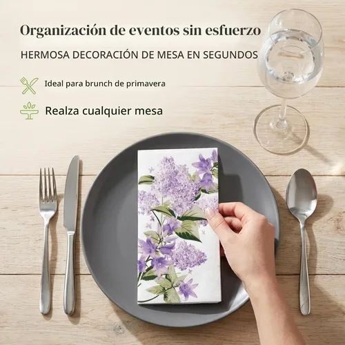 Vista 6 de 100 servilletas florales moradas de 3 capas desechables de papel toallas de mano