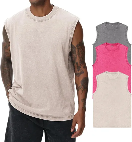 Vista 8 de Camisetas sin mangas de algodón para hombre, corte muscular, gimnasio, correr, playa, ajuste holgado