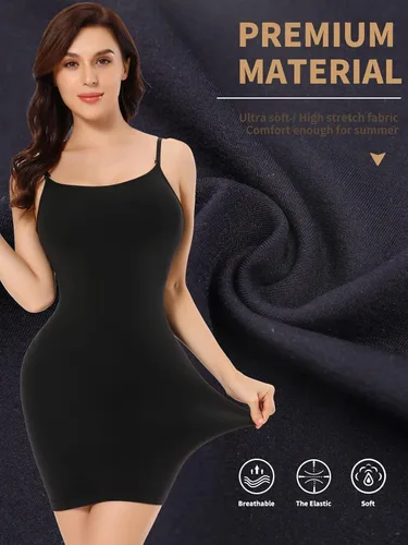 Vista 6 de JOYSHAPER Vestido moldeador para mujer, vestido largo sin mangas, vestido camisola con control de abdomen