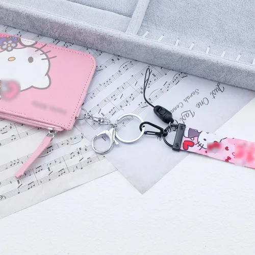 Vista 2 de G-Ahora Cartera de anime para mujeres y niñas, monedero de anime, tarjetero con cordón, Gatito C, Cartera novedosa