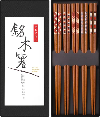 Vista 9 de Antner 5 pares de palillos de bambú reutilizables, exquisitos palillos de estilo japonés con caja negra para sushi, ramen, olla caliente y comedor