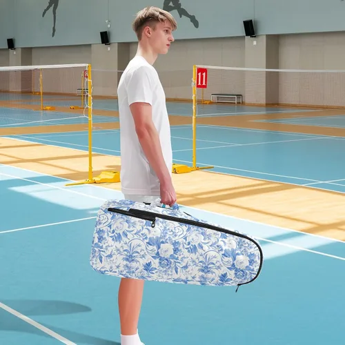 Vista 8 de Mujeres Hombres Bolsa de Tenis Resistente al Agua Vintage Azul Blanco Rosas 3 Raquetas Bádminton Bolso de Hombro para Mujeres Hombres de Tenis