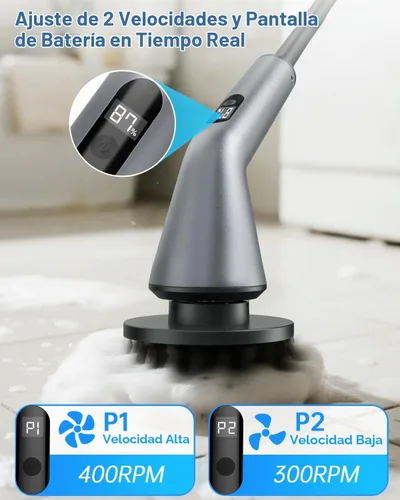 Vista 2 de VICNOVA Limpiador eléctrico giratorio, IPX7 impermeable de 2 velocidades, cepillo de limpieza inalámbrico extensible de mango largo con 7 cabezales