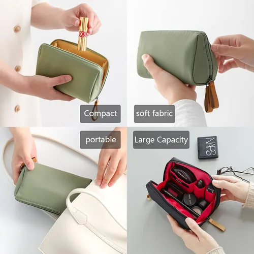 Vista 5 de Bolsa de belleza cosmética para el bolso de viaje práctico bolsa de maquillaje para mujeres niñas (), Un interior rojo