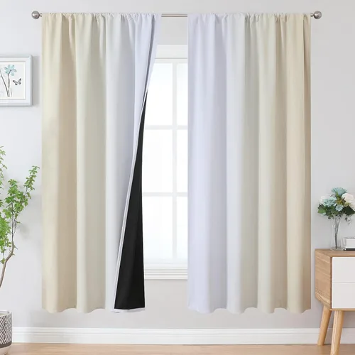 Vista 41 de Estelar Textiler Cortinas oscurecedoras beige y blanco grisáceo de 45 pulgadas de largo, cortinas graduadas con bloqueo de luz para baño, cortinas