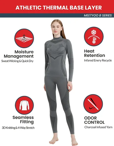 Vista 2 de Conjunto de ropa interior térmica para mujer, pantalones largos de invierno, capa base cálida, conjunto superior e inferior para esquiar