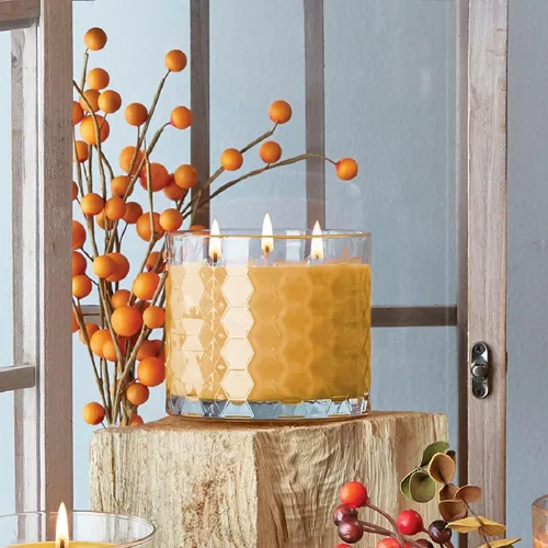 Vista 6 de Root Candles Velas Perfumadas de Otoño Vidrio Panal Premium 3 Mechas Vela Artesanal Mezcla de Cera de Abeja, 12 Onzas, Pera Bourbon