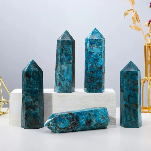 Vista 7 de Runyangshi Varita de cristal curativo natural de apatita azul grande de 4.72 a 5 pulgadas, torre de cristales con 6 facetas de un solo punto