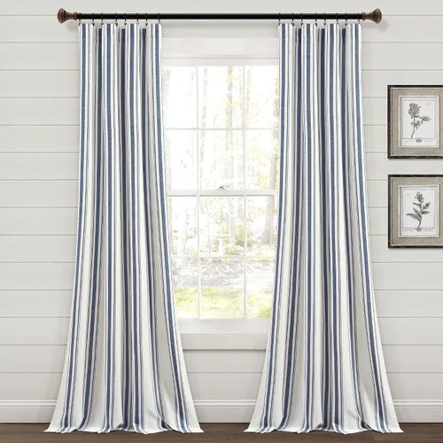 Vista 10 de Lush Decor Farmhouse Stripe - Par de paneles de cortinas de ventana de algodón teñido con hilo a rayas, 42" A x 84" L, Gris - Encanto rústico