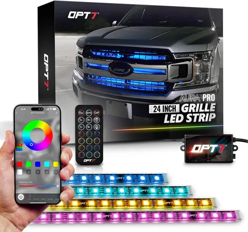 Vista 10 de OPT7 Aura PRO - Kit de iluminación LED Bluetooth de 4 piezas para rejilla Tiras multicolor de 12 pulgadas con SoundSync - Valencia de parrilla