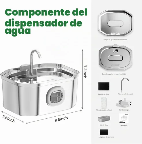 Vista 8 de APAUK Fuente de agua para gatos de acero inoxidable, fuente de agua