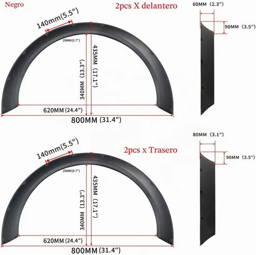 Vista 8 de Kyostar New School 4Pcs 31.496 in Universal Car Fender Flares Wheel Arches (negro) Kit de 4 piezas, plástico ABS, ajuste universal