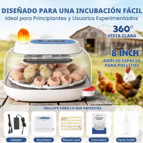 Vista 9 de Sailnovo 24 Egg Incubators for Hatching Eggs, 360° View with 4 Modes, Blue