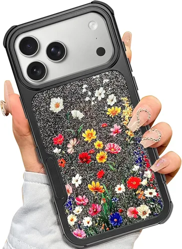 Vista 7 de AIGOMARA Magnetic Case for iPhone 16 Pro, Striped Floral - Black Black - Striped Floral