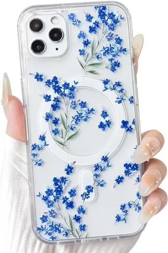 Vista 53 de NITITOP Funda magnética transparente compatible con iPhone 14 Plus/15 Plus, compatible con MagSafe lindas flores, hojas florales para mujeres