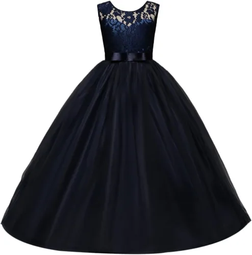 Vista 15 de Vestido Yaphyee largo, de princesa, con flores, formal, para boda, dama de honor, para fiesta, para niña