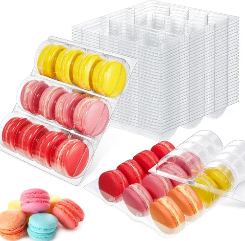 Vista 7 de Sherr 12 cajas de macarrones de plástico transparente para macarrones, bandejas de almacenamiento de macarrones, bandejas para galletas, bodas