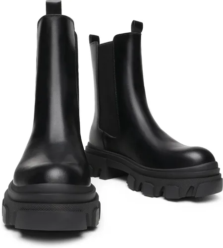 Vista 2 de DREAM PAIRS Botas Chelsea de plataforma para mujer, con suela de lengüeta, de combate, a media pantorrilla, botines gruesos