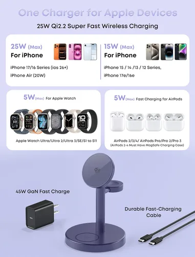Vista 7 de Estación de carga rápida inalámbrica 3 en 1 de 25 W para cargador MagSafe de Apple púrpura (DeepPurple)