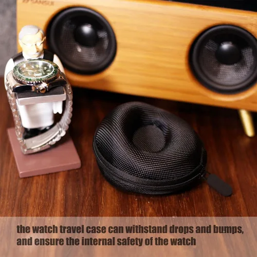 Vista 5 de Besforu Estuche de viaje para reloj para hombres y mujeres, caja de almacenamiento portátil de un solo reloj y organizador para relojes de pulsera
