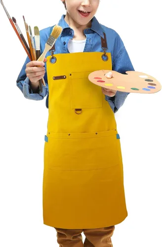 Vista 12 de Delantales artísticos infantiles para pintura, jardinería, cocina, múltiples bolsillos, bata para niños y niñas, impermeable (de 6 a 12 años)