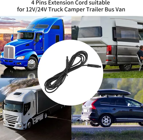 Vista 7 de Cable de extensión de la cámara del tablero del coche de 8.2 ft 4 pines, cable de la cámara de respaldo de plástico para 12 V 24 V Camper remolque
