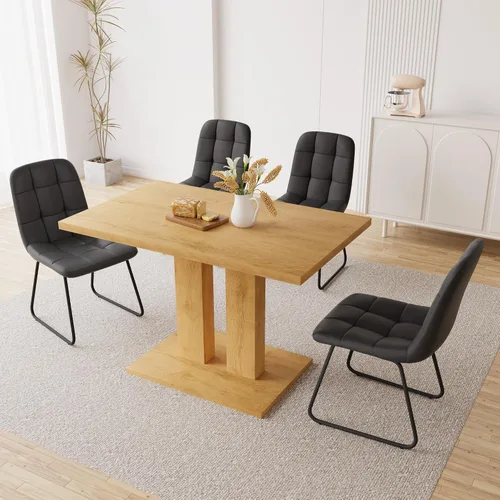 Vista 10 de HIPIHOM Mesa de comedor moderna de 46 pulgadas, mesa de cocina rectangular con acabado de roble, mesa de comedor compacta para 4, construcción