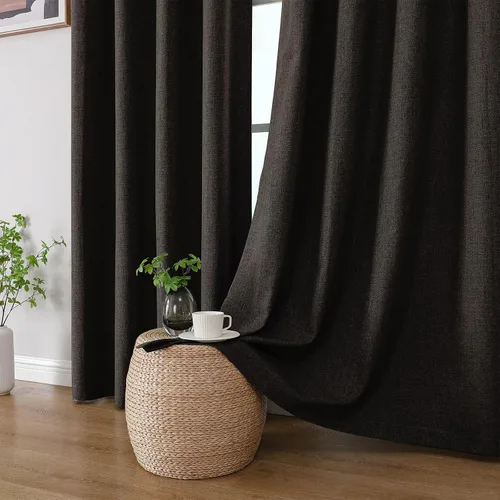 Vista 9 de CUCRAF Juego de 2 paneles de cortinas 100% opacas de 54 pulgadas de largo, cortinas texturizadas de lino para oscurecer la habitación, con ojales