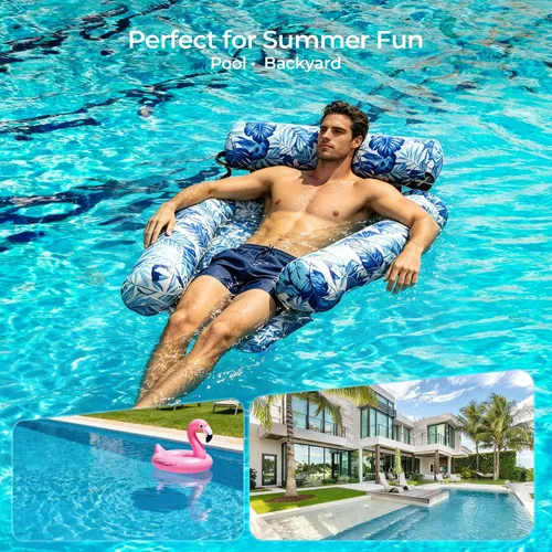 Vista 5 de Flotador inflable de piscina para adultos – Silla flotante resistente y fideos de piscina para verano, playa, lago y fiestas en la piscina – Cómodo