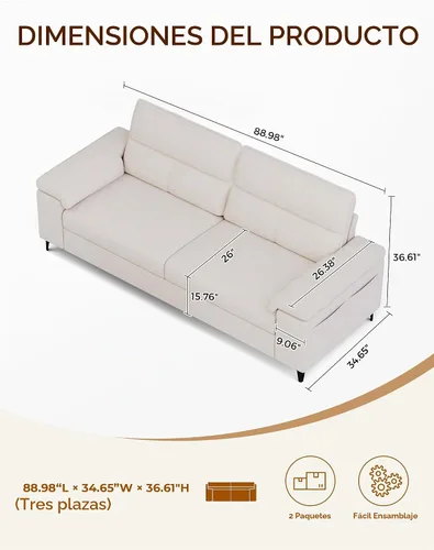 Vista 2 de Upvilla Sofás modernos de 88.97 pulgadas para sala de estar, sofá de asiento profundo con cojín de 8 pulgadas, cómodo sofá biplaza de felpilla de 2