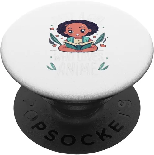Vista 6 de Just a girl who loves Anime Black Girl Afro Girl PopSockets MagSafe PopGrip for iPhone