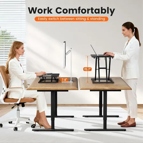 Vista 5 de Convertidor de escritorio de pie de altura ajustable, elevador de teclado de 23.6 x 13.4 pulgadas para elevador de escritorio de pie, soporte