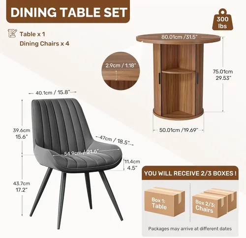 Vista 140 de Miereirl Moderno juego de comedor de 5 piezas para mesa redonda de madera de 4,31.5 pulgadas con estante de almacenamiento semiabierto y puerta