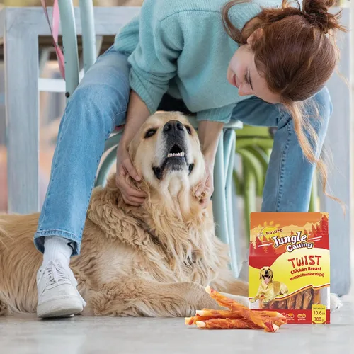 Vista 9 de Jungle Calling Golosinas para perros, palitos masticables de cuero crudo envueltos en pollo, masticables dentales altos en proteínas y bajos