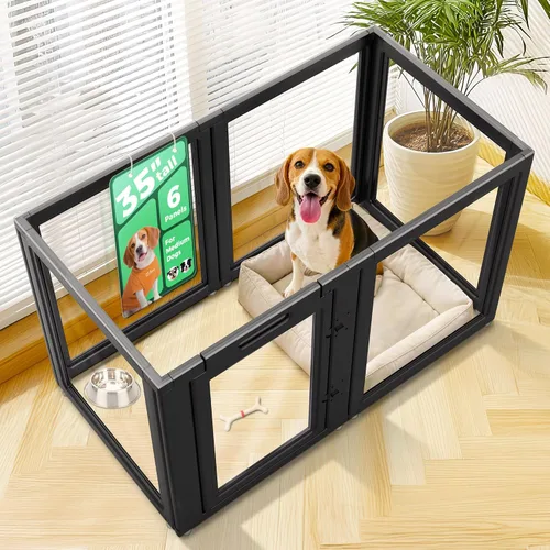 Vista 47 de FXW AuraSpace - Cerca acrílica para perros pequeños, para interiores, 24 pulgadas, 2 paneles, incluye 1 puerta y 1 panel, color negro