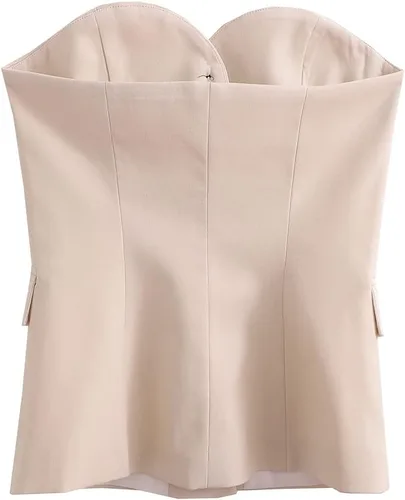 Vista 2 de Chaleco de traje sin tirantes para mujer, chaleco formal con botones en la parte delantera, chaleco con bolsillos