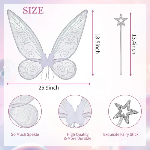 Vista 5 de Alas de hada iluminadas para mujeres y niñas, alas de ángel, alas fluorescentes de mariposa arco iris, disfraz de hada para Halloween, cosplay