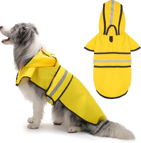 Vista 2 de Paiaite Waterproof Hooded Dog Raincoat with Reflective Strips Yellow S Amarillo