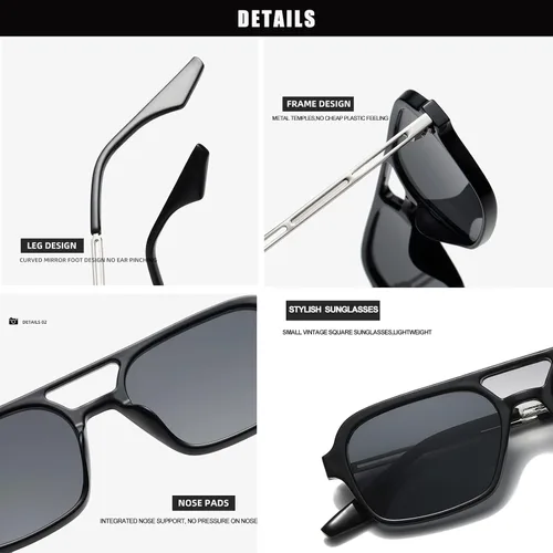 Vista 4 de OSAGAMA Gafas de sol cuadradas vintage de aviador pequeñas de los años 70, gafas planas para mujeres y hombres, persianas de metal, protección UV