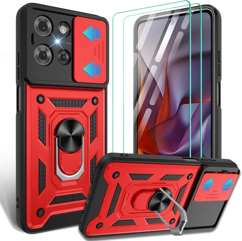 Vista 50 de Gritup Funda para Moto G Stylus 5G-2021 con cubierta deslizante para cámara 1 paquete de protectores de pantalla HD Soporte de metal giratorio