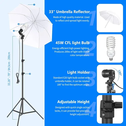 Vista 4 de Sistema de apoyo de fondo Neewer, de 8.5 x 10 pies y equipo de iluminación continua de 800 W, 5500 K, softbox y sombrillas para estudio fotográfico
