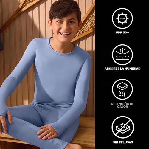 Vista 4 de Cuddl Duds Conjunto térmico con forro polar pesado para clima frío para niños, camisa de manga larga y leggings, pantalones largos para niños Negro