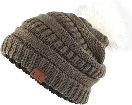 Vista 95 de Gorro unisex liso con pompón y ribete (HAT-43) de C.C Hatsandscarf Exclusives Marfil