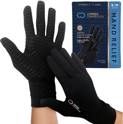 Vista 8 de Copper Compression Guantes de dedo completo para artritis - Agarres de palma - Puntas de pantalla táctil - Soporte de compresión para túnel